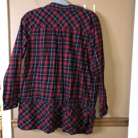 J‎ Jill Plaid flannel Button Up Tiered Tunic Blouse Red Black Medium - Picture 3 of 7